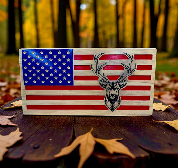 American Flag with Deer
